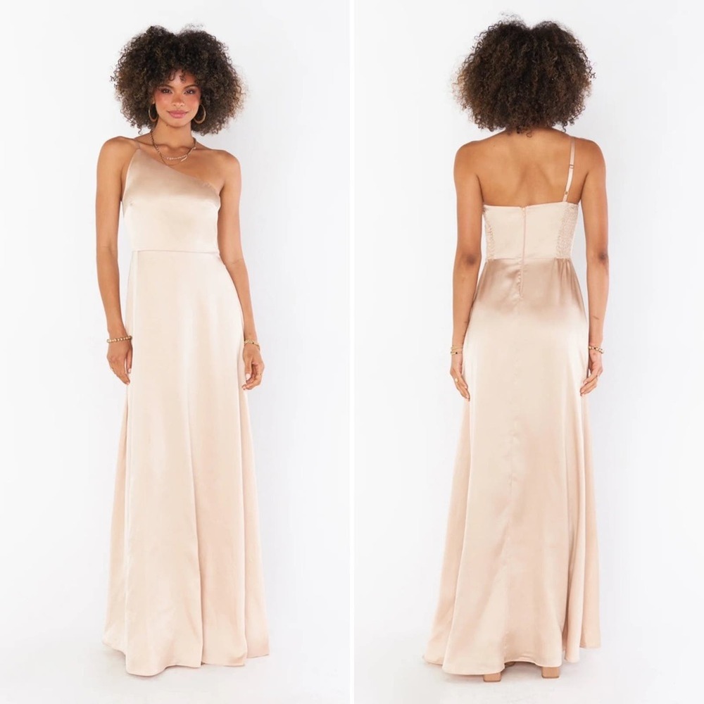 Show Me Your MuMu Champagne One-Shoulder Satin Maxi Dress
